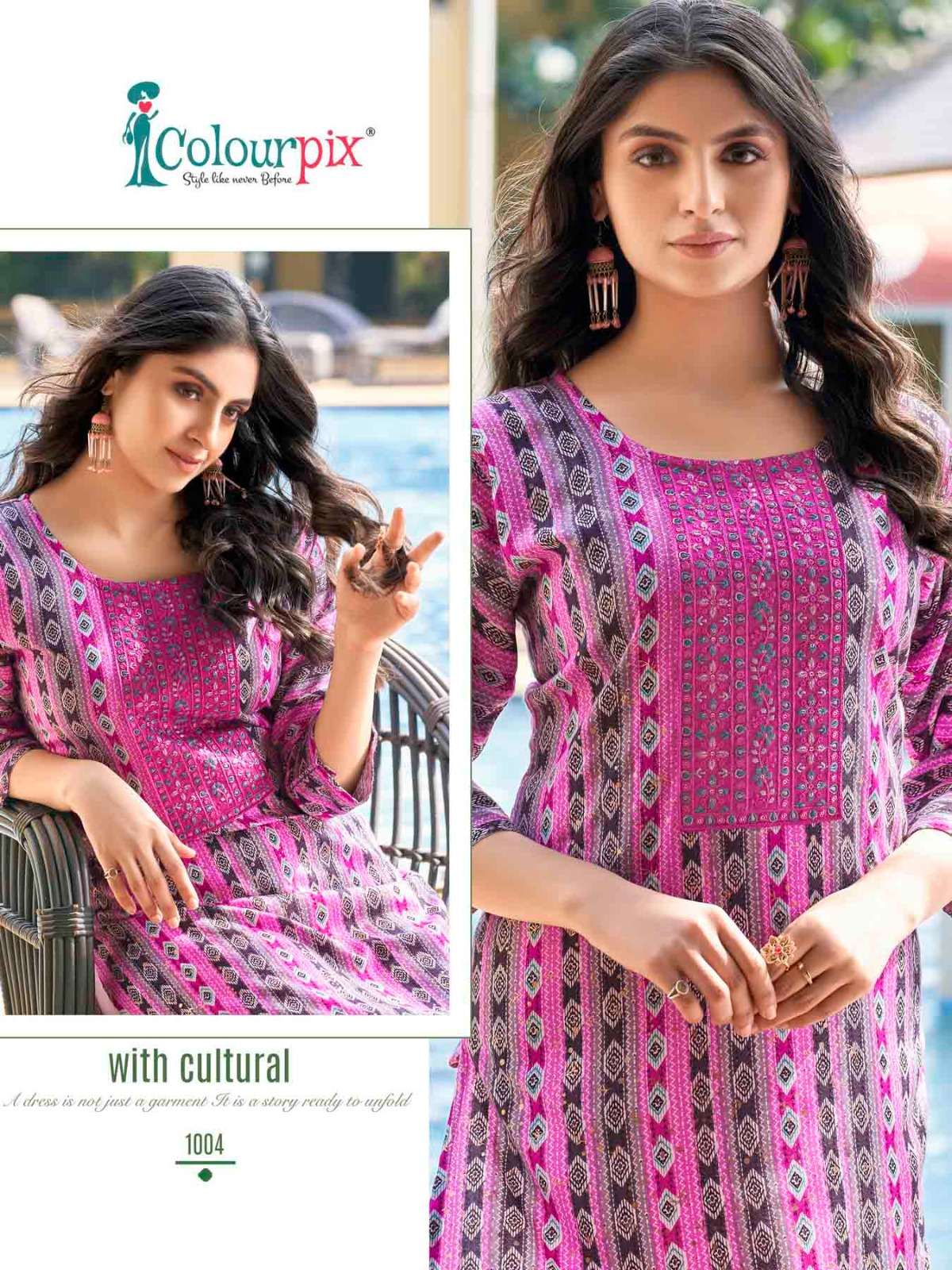 ROLEX VOL 1 HEAVY RAYON FOIL PRINTED SEQUENCE WORK KURTI BY COLORPIX BRAND 1004 C